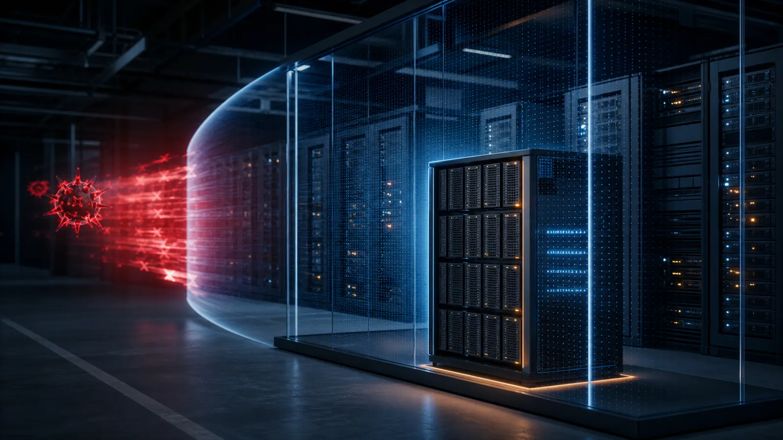 Immutable backup storage isolated from a ransomware threat in a secure data center.