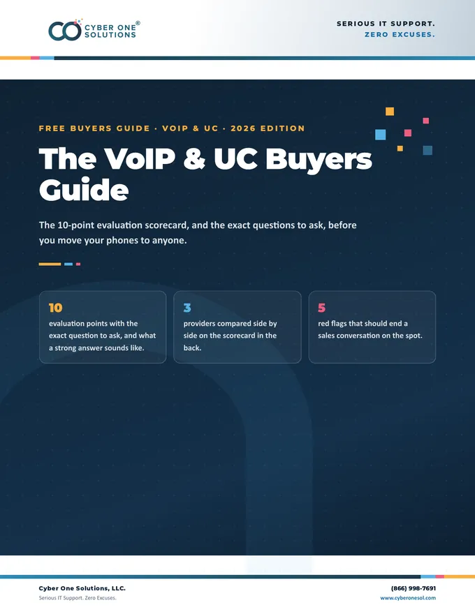Cover of the VoIP & Unified Communications Buyers Guide, the first page of the downloadable PDF.