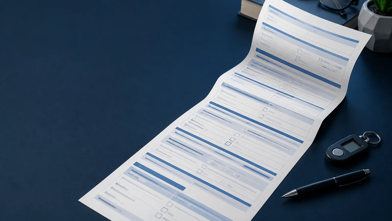 A long cyber insurance application form laid out across a desk.