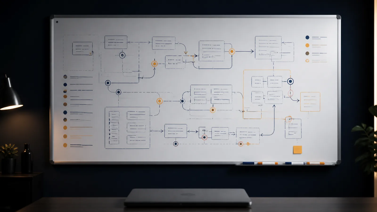 An incident response sequence mapped out on a whiteboard.