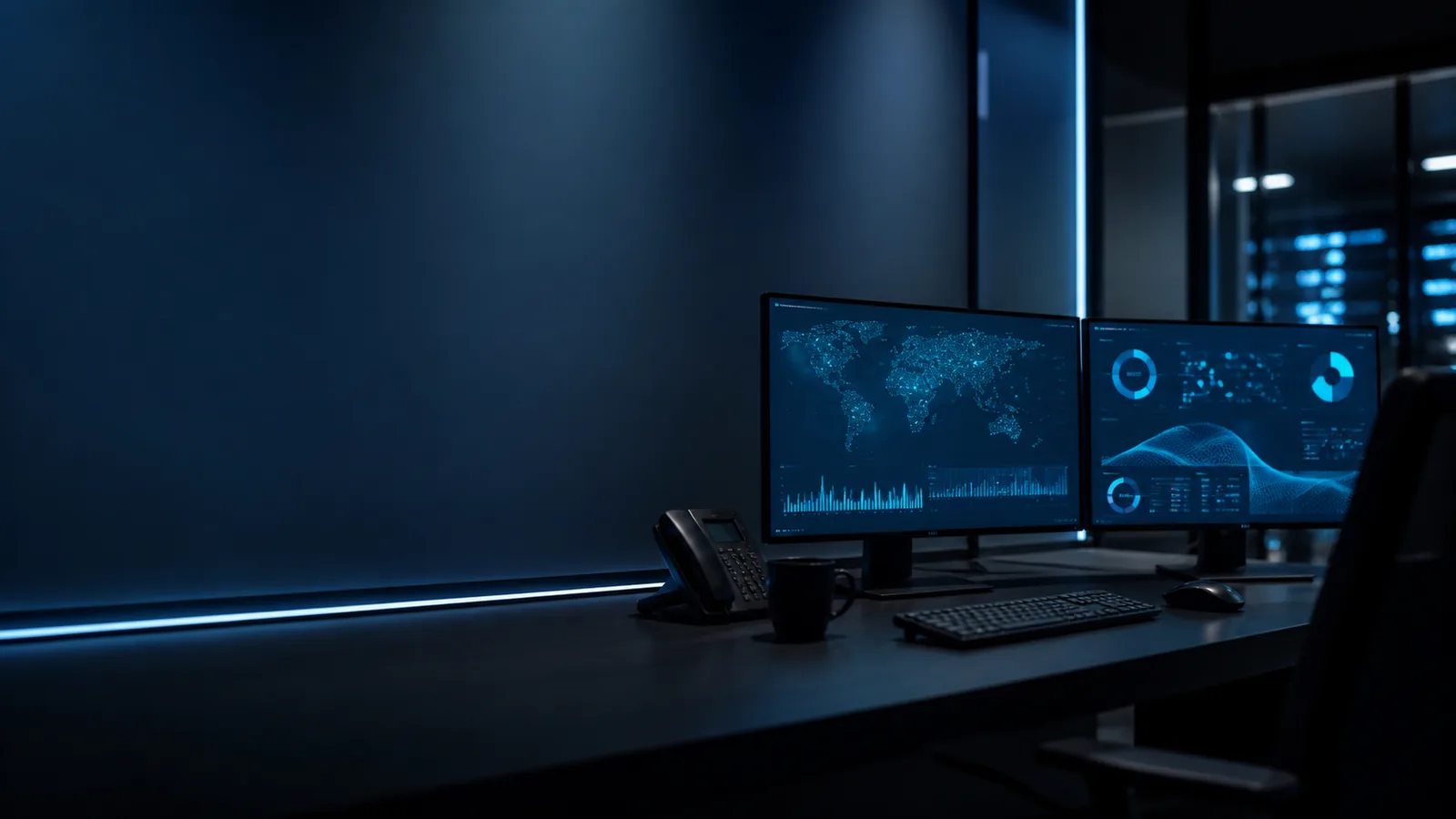 An analyst workstation displaying security monitoring telemetry.